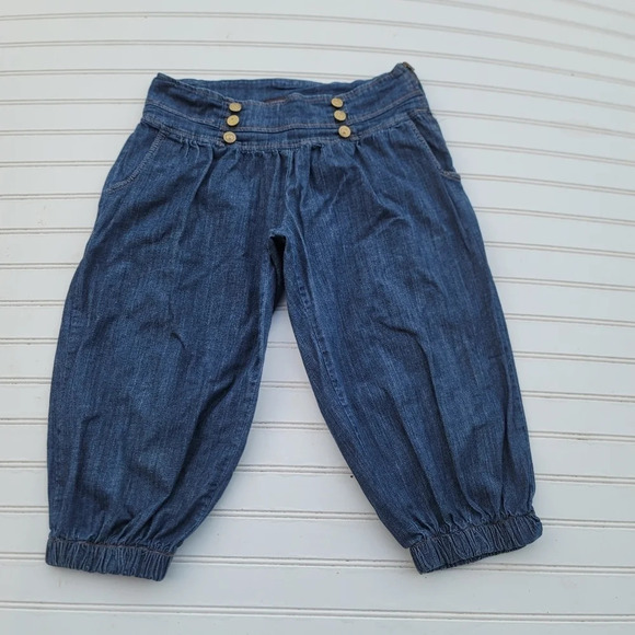 Goodtime Womens Cropped Capri Jeans Medium Wash Flap Pockets Detail Baloon Sz M - Picture 1 of 10